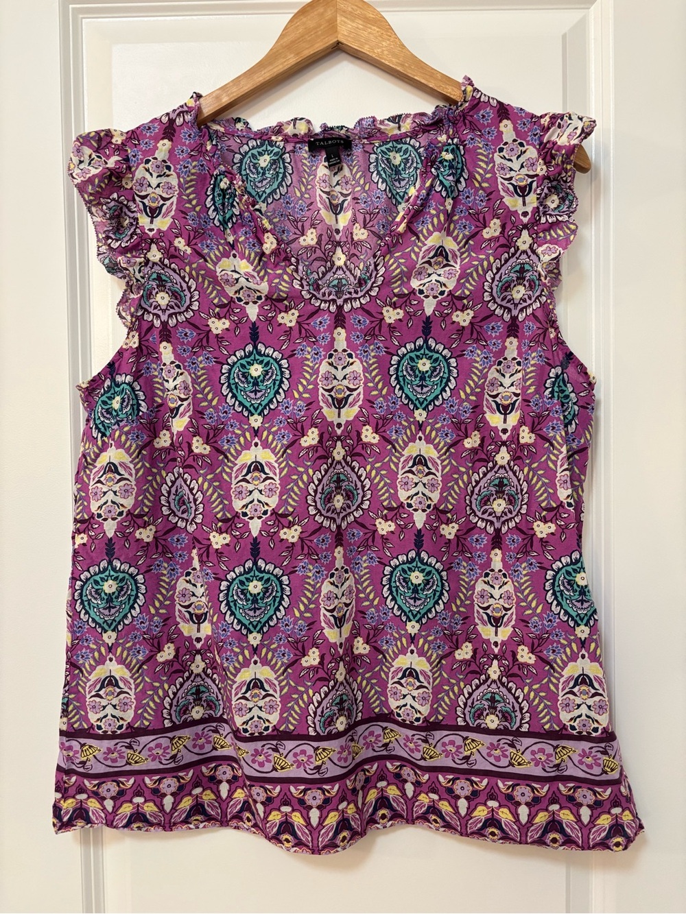 Talbots 100% Cotton Multicolor "Floret Medallion" Print Sleeveless Top, Size L